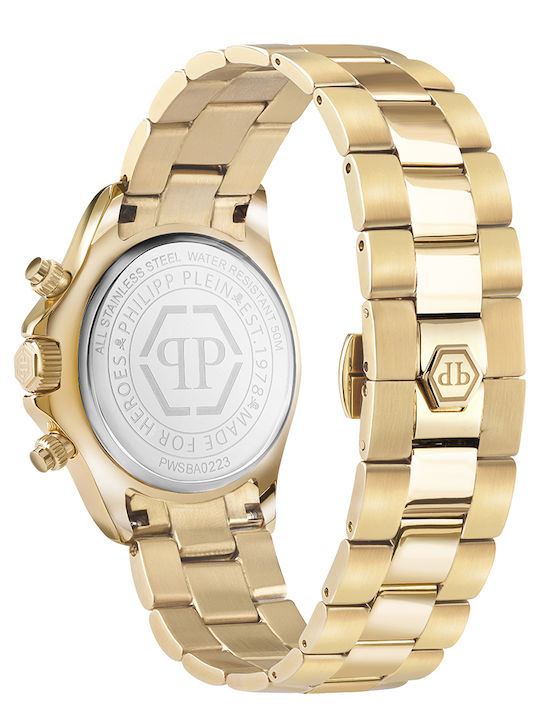 Philipp Plein Γυναικείο Ρολόι 38mm Χρονογράφος Μπαταρίας με Χρυσό Μεταλλικό Μπρασελέ