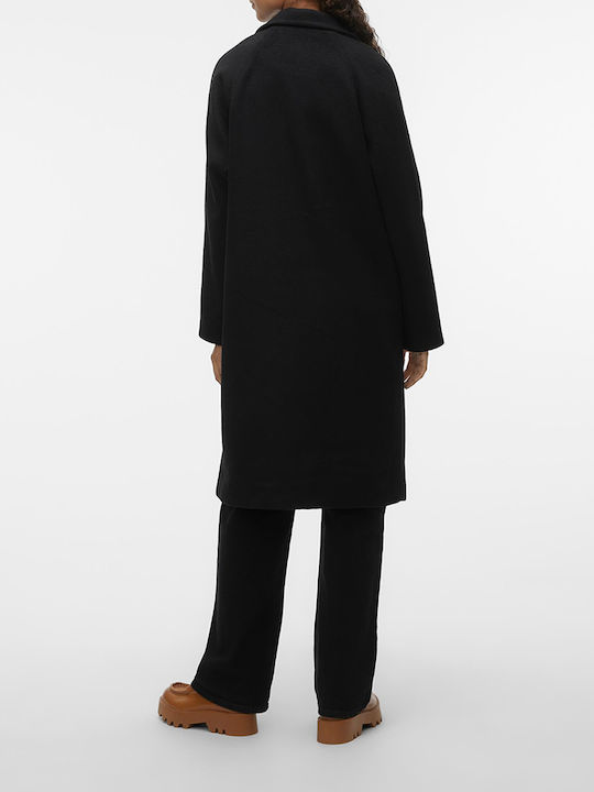Women's Wool Long Coat with Buttons Black