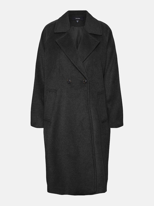 Women's Wool Long Coat with Buttons Black