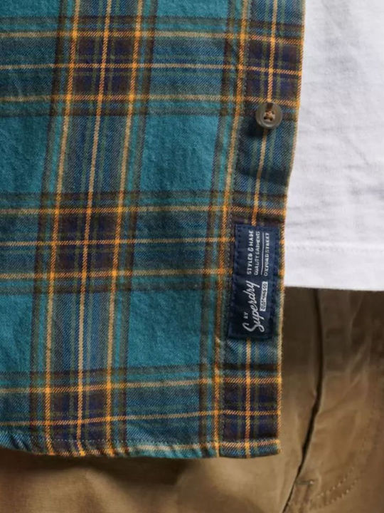 Ovin Vintage Langärmlig Baumwolle Hemd Geprüft Türkis