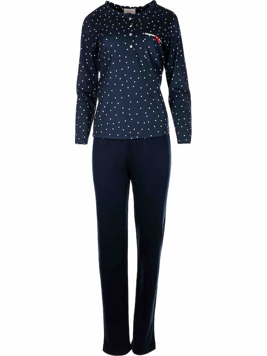 Pink Label Winter Women's Pyjama Set Cotton Navy Blue