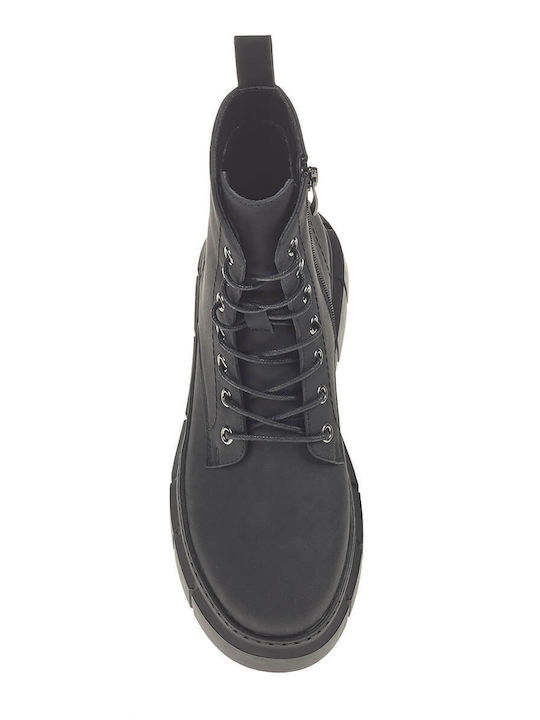 Verde Women's Leather Combat Boots Black