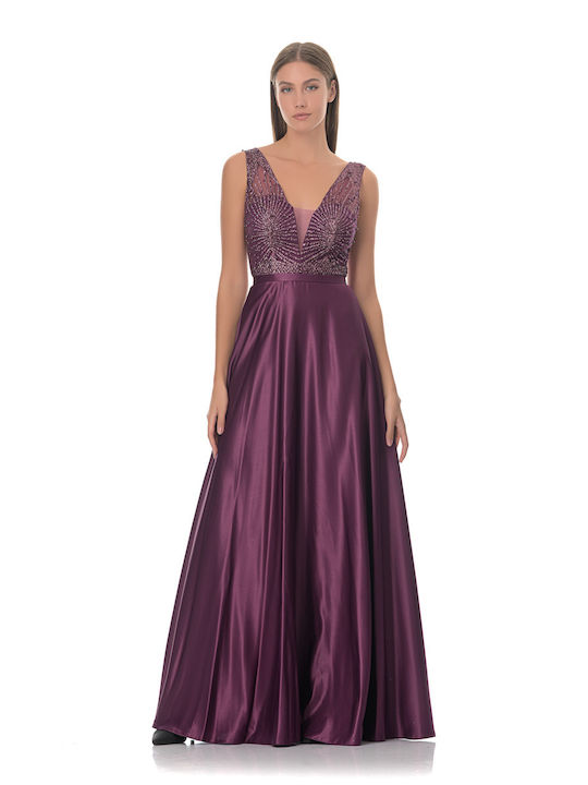 Farmaki Satin Dress Evening Purple