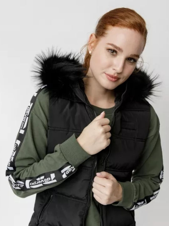 Devergo Kurz Damen Ärmellos Puffer Jacke für Winter Schwarz