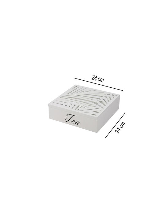 Κουτί για Τσάι με Καπάκι Ξύλινο Λευκό 24x7x24cm