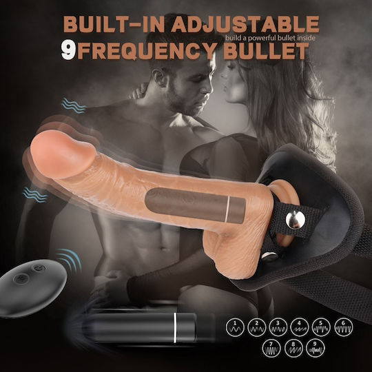 Mokko Toys Gurtzeug mit Dildo und Vibration in Braun Farbe