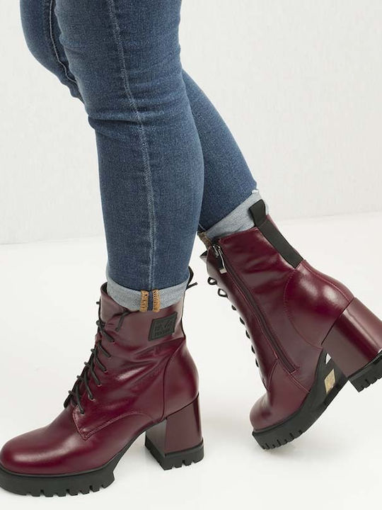 19V69 Women's Patent Leather High Heel Combat Boots Burgundy