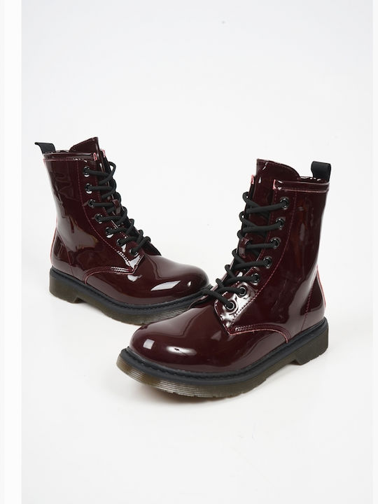 Piazza Shoes Women's Patent Leather Combat Boots Burgundy