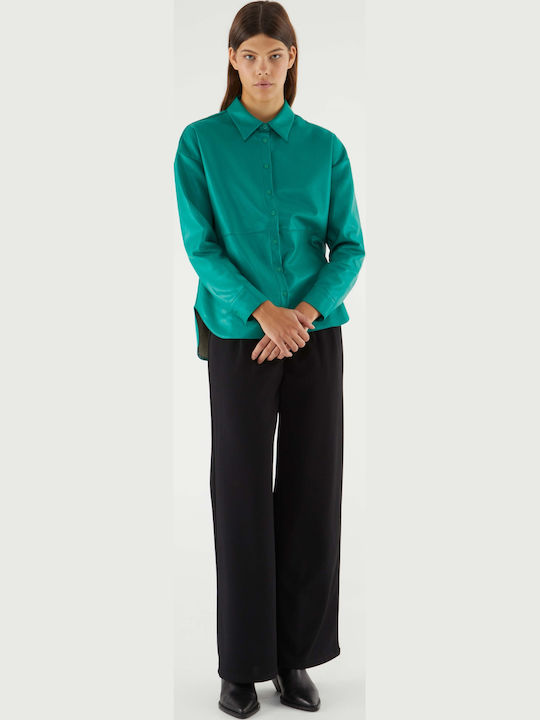 Women's Leather Long Sleeve Shirt Green
