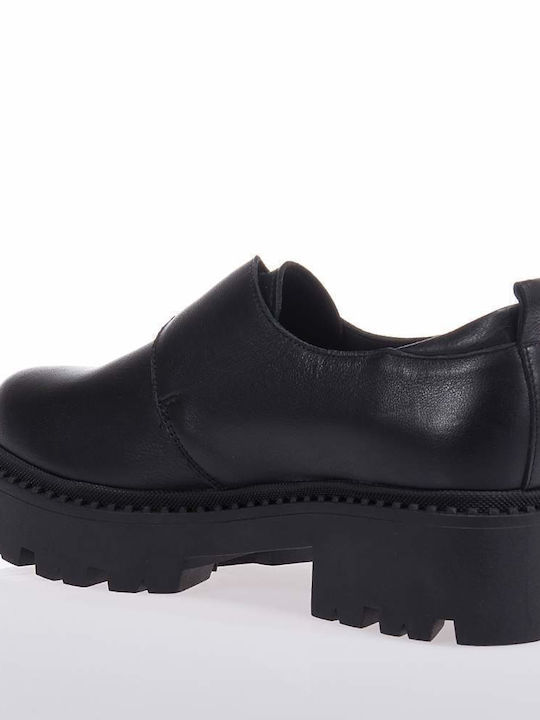 Komis & Komis Δερμάτινα Γυναικεία Flatform Oxfords σε Μαύρο Χρώμα