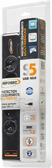Infosec S5 Πολύπριζο 5 Θέσεων με USB-A και Καλώδιο 1.5m