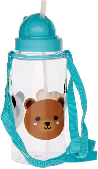 Puckator Kids Water Bottle Plastic with Straw Blue 450ml