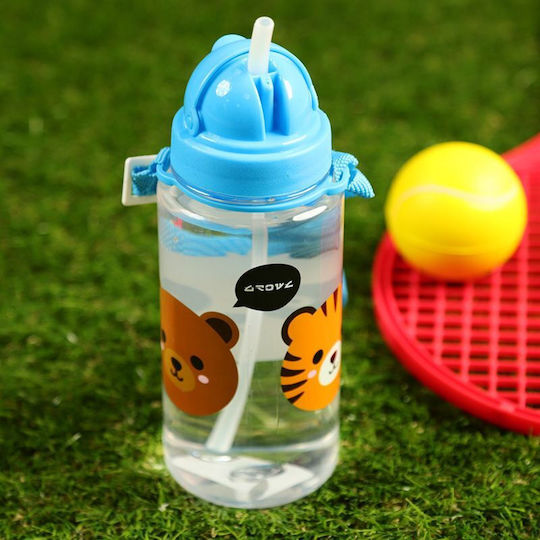 Puckator Kids Water Bottle Plastic with Straw Blue 450ml