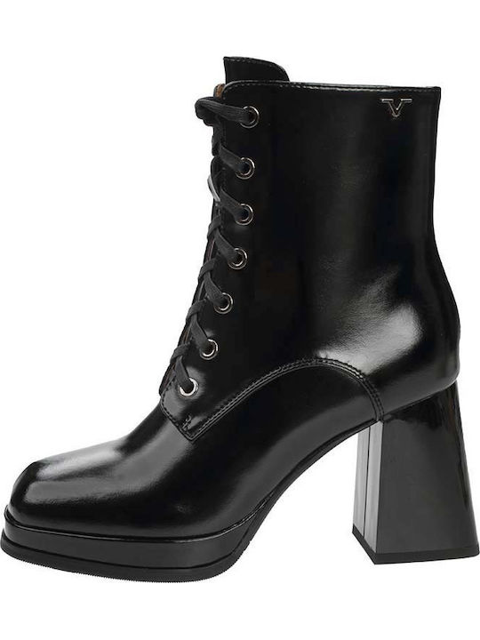 Women's Patent Leather Ankle Boots with High Heel Black