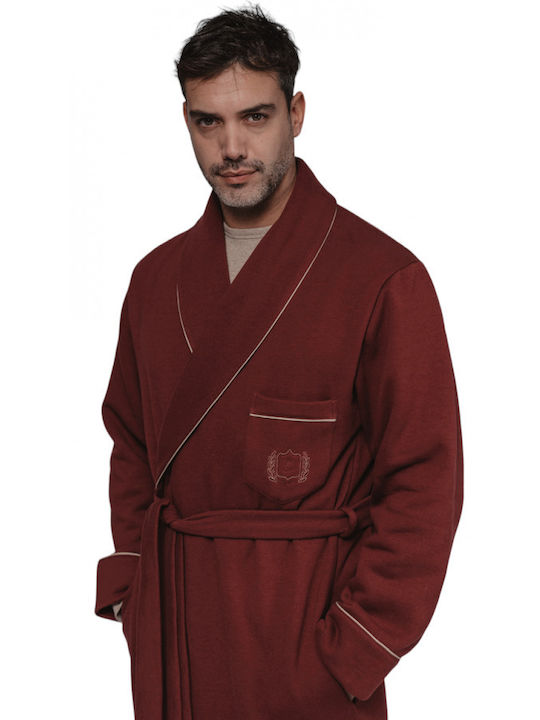 Αφοί Γιαννακόπουλοι Men's Winter Fleece Pajama Robe Burgundy