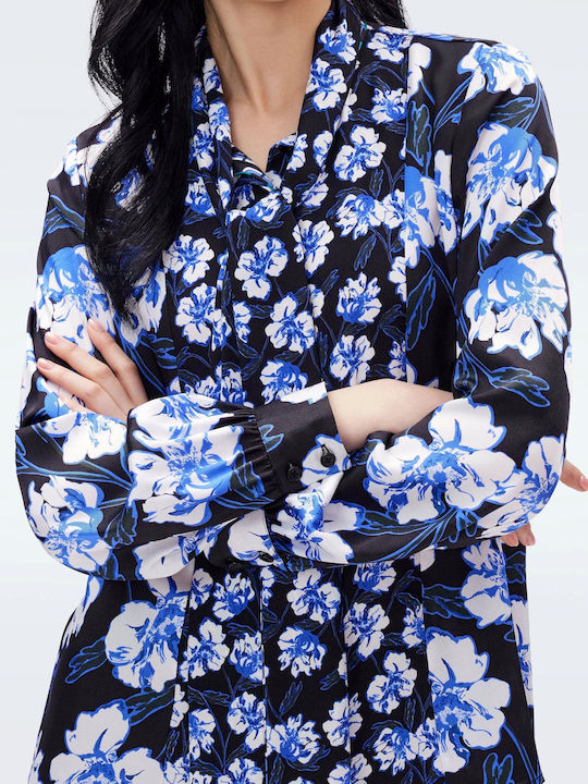 DVF Damen Bluse Langärmelig Blumen Mehrfarbig