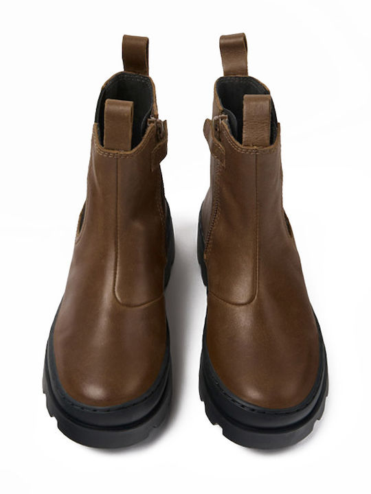Brutus Leather Kids Boots with Zipper Brown