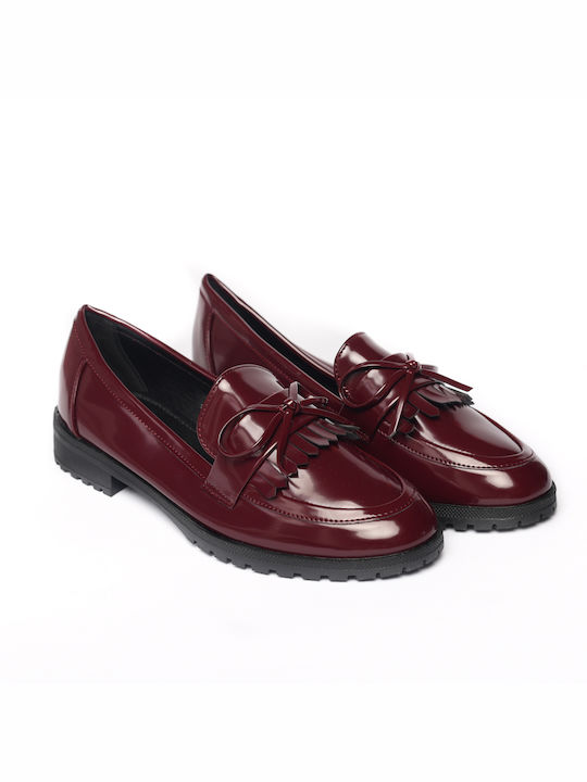 Malesa Patent Leather Women's Moccasins in Burgundy Color