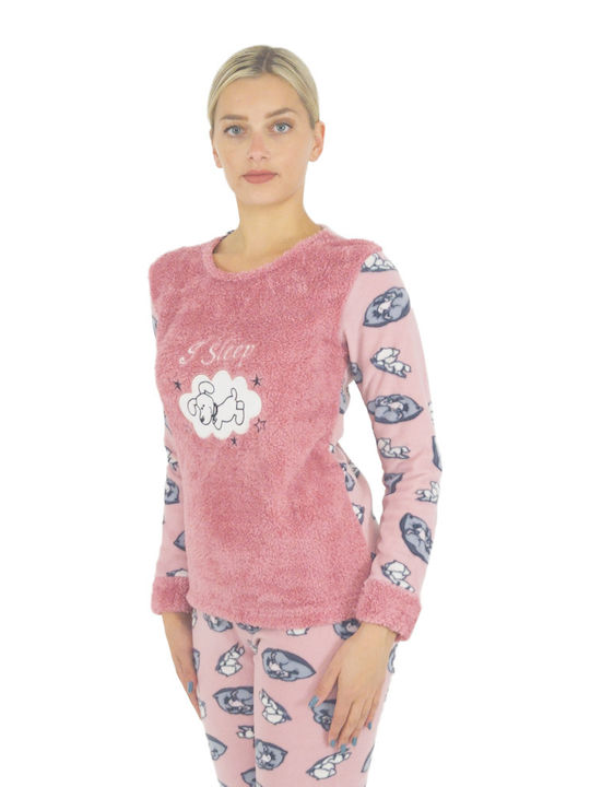 Goodnight Winter Damen Pyjama-Set Vlies Rosa