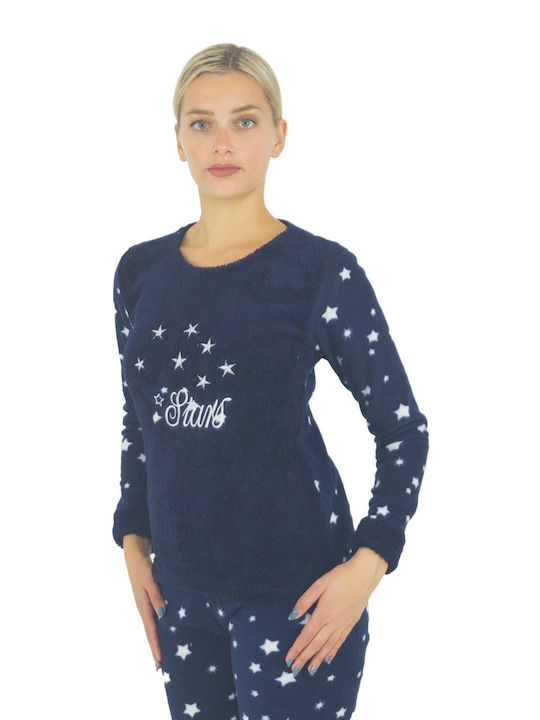 Goodnight Winter Damen Pyjama-Set Vlies Blau