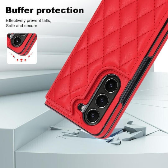 Puff Rhombus Back Cover Synthetic Leather Red (Galaxy Z Flip5)