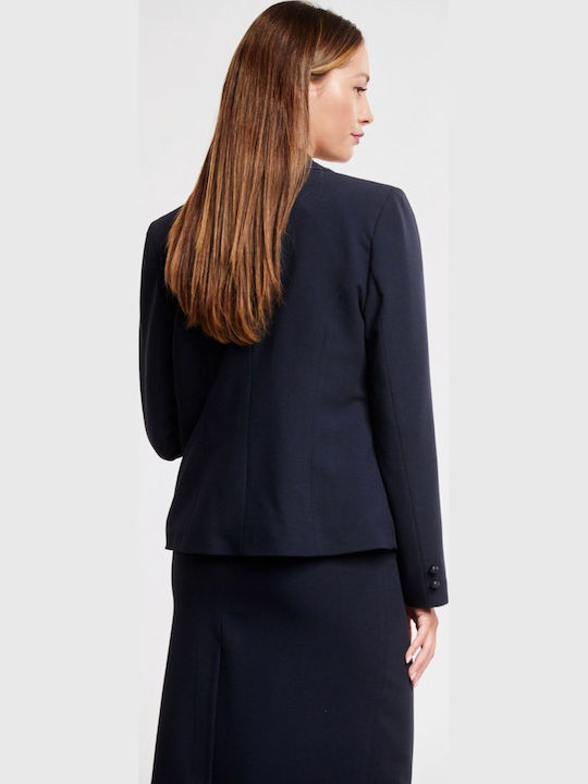 Veto Damen Krepp Mittellang Blazer Marineblau