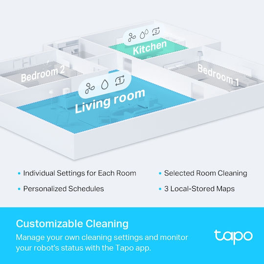 TP-LINK Tapo RV30 Plus Aspirator Robot pentru Aspirare & Spălare cu Cartografiere și Wi-Fi Albă
