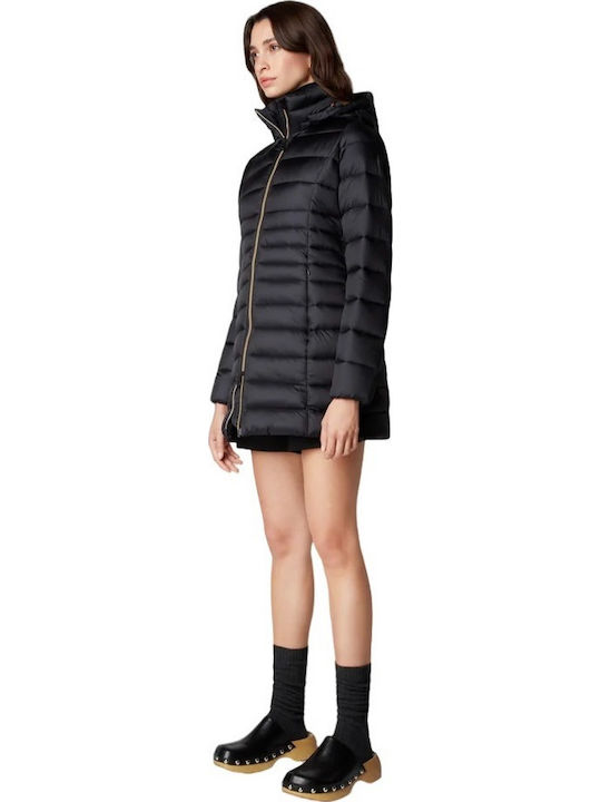 Lang Damen Puffer Jacke für Winter Schwarz