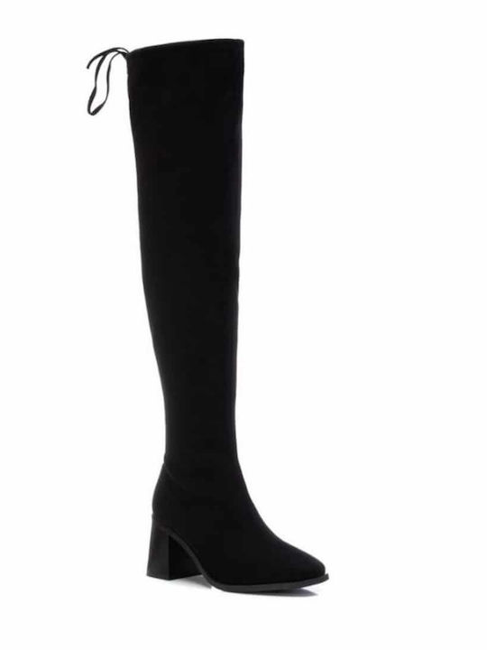 Xti Suede Over the Knee Medium Heel Women's Boots with Zipper Black