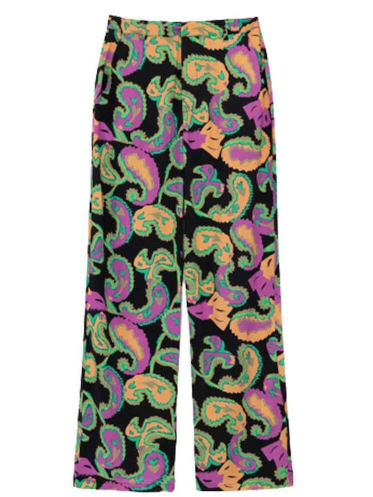 Women's Fabric Trousers Straight Line Black