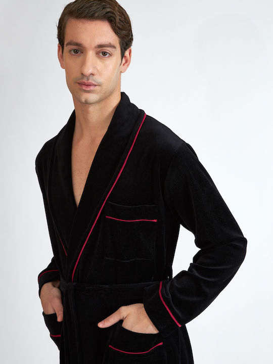 Harmony Men's Winter Velvet Pajama Robe Black