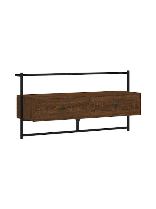 TV Stand Wooden Wall-mounted Brown Oak L100.5xW30xH51cm