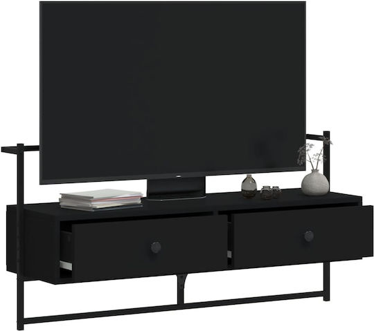 TV Stand Wooden Wall-mounted Black Velvet-Black Metal L100.5xW30xH51cm