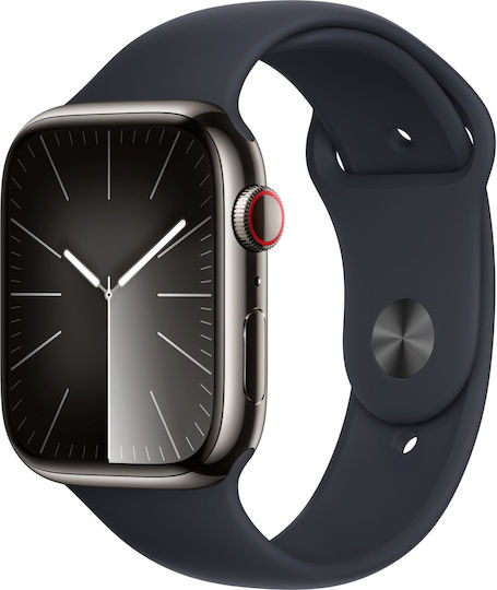 Apple Watch Series 9 Cellular Oțel inoxidabil 45mm Rezistent la apă cu eSIM și Pulsometru (Auriu cu bandă sport maro argilă (S/M))