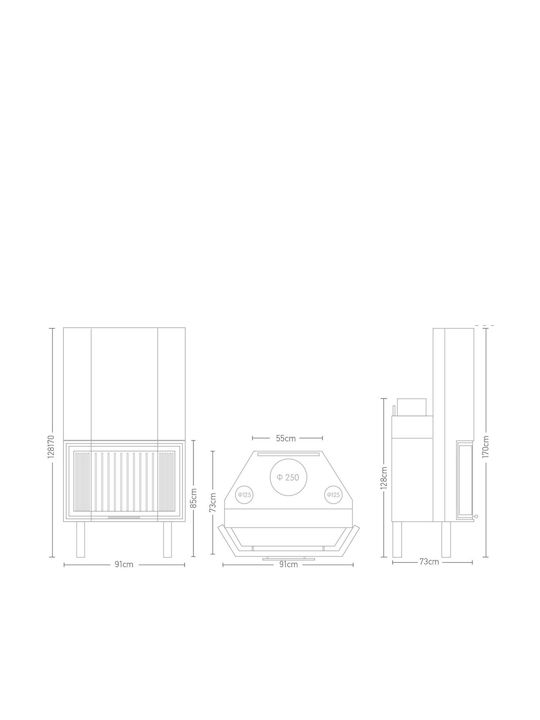Warm W 80 PD Kaminofen Holz 17.14kW Prismatisch mit Schiebeschranktür Geschlossenes Ausdehnungsgefäß