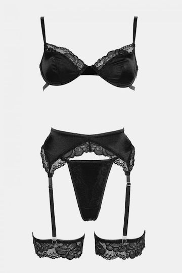 Decoro Set Sexy De Lenjerie Cu Jartiere Negre