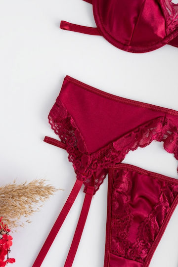 Decoro Set Sexy De Lenjerie Cu Jartiere Burgundy