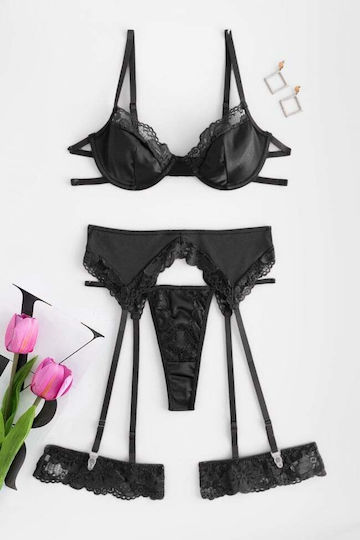 Decoro Set Sexy De Lenjerie Cu Jartiere Negre