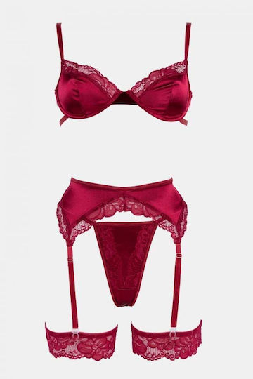 Decoro Set Sexy De Lenjerie Cu Jartiere Burgundy