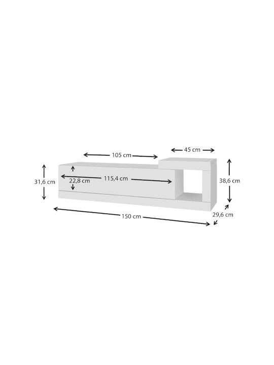 TV Stand Volare White L150xD29.6xH38.6cm