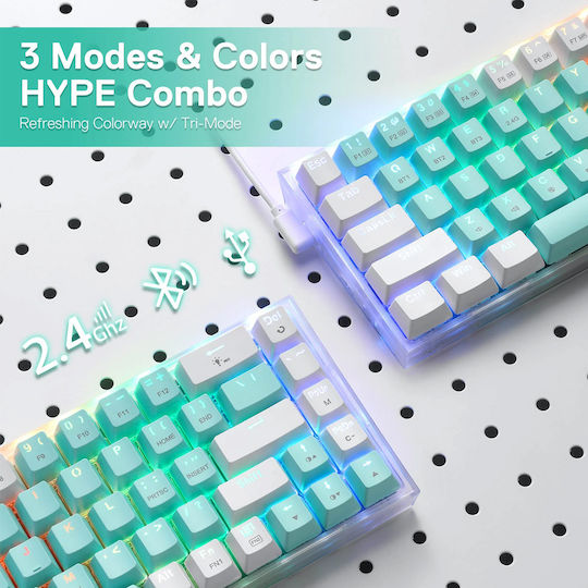 Redragon K631RGB-PRO-GW Wireless Gaming Mechanical Keyboard 65% with Custom Red switches and RGB lighting (English US) Green/White