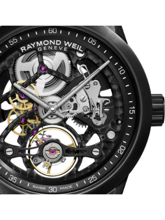Raymond Weil Ανδρικό Ρολόι 42mm Αυτόματο με Μαύρο Δερμάτινο Λουράκι