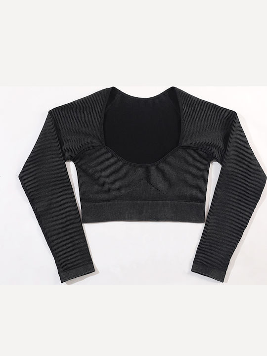 Eliza Γυναικείο Crop Top Μακρυμάνικο Γκρι