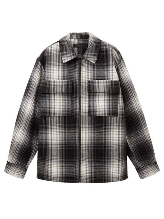 Long Sleeve Overshirt Checked Gray