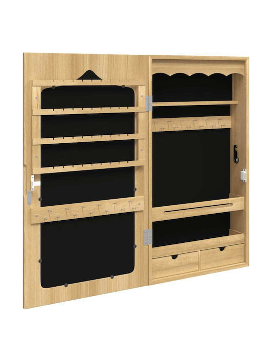 vidaXL Wooden Jewellery Box with Drawer and Mirror Brown 37.5x10x67cm
