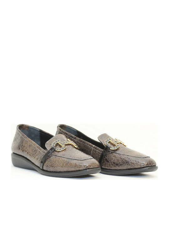 Δερμάτινα Γυναικεία Loafers σε Γκρι Χρώμα