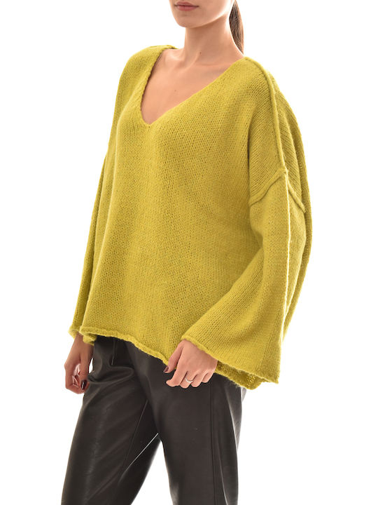 Black & Black Women's Long Sleeve Sweater with V Neckline Green