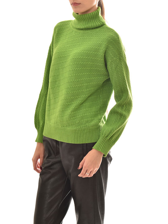 Forel Women's Long Sleeve Sweater Turtleneck Green