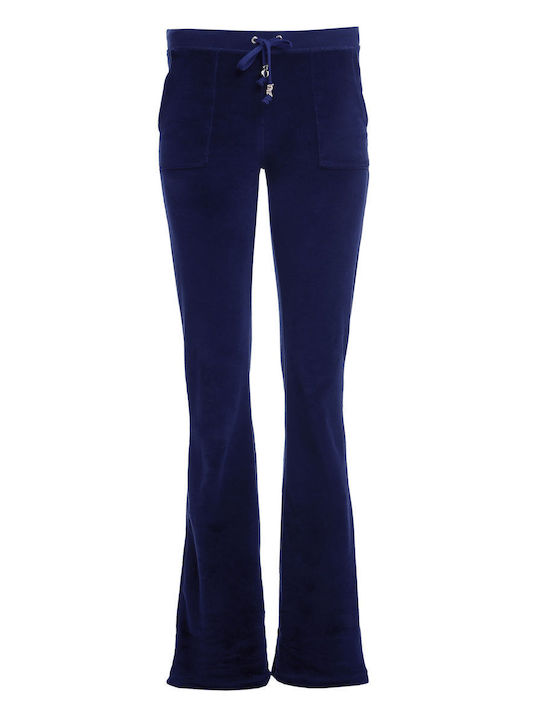Sweatpants Flared Velvet Blue