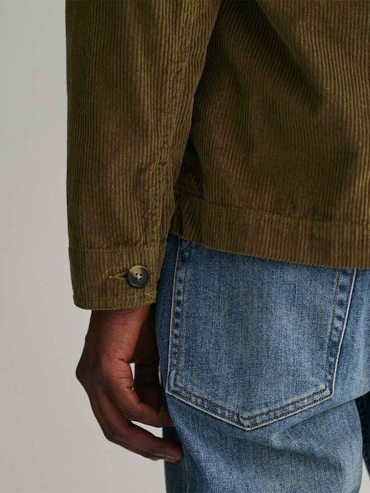 Μακρυμάνικo Κοτλέ Overshirt σε Κανονική Γραμμή Πράσινο